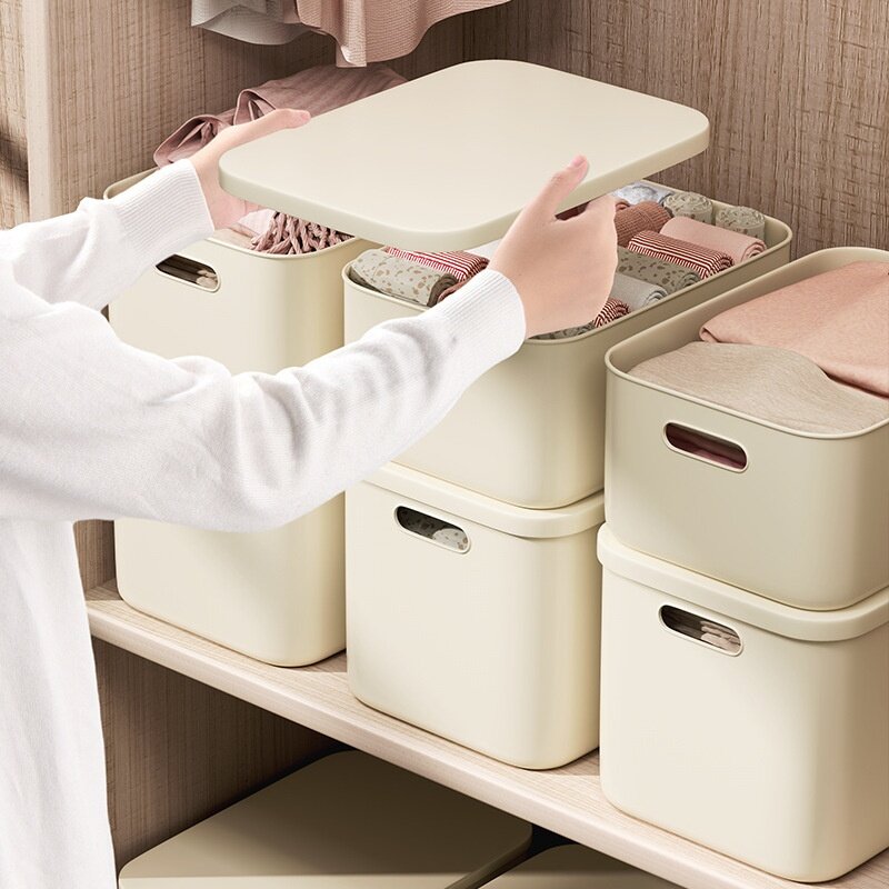 収納ボックス｜卓上収納・文房具収納・小物入れ・おもちゃ箱・お菓子入れ・プラスチック製・持ち運び便利・クリーム色|undefined