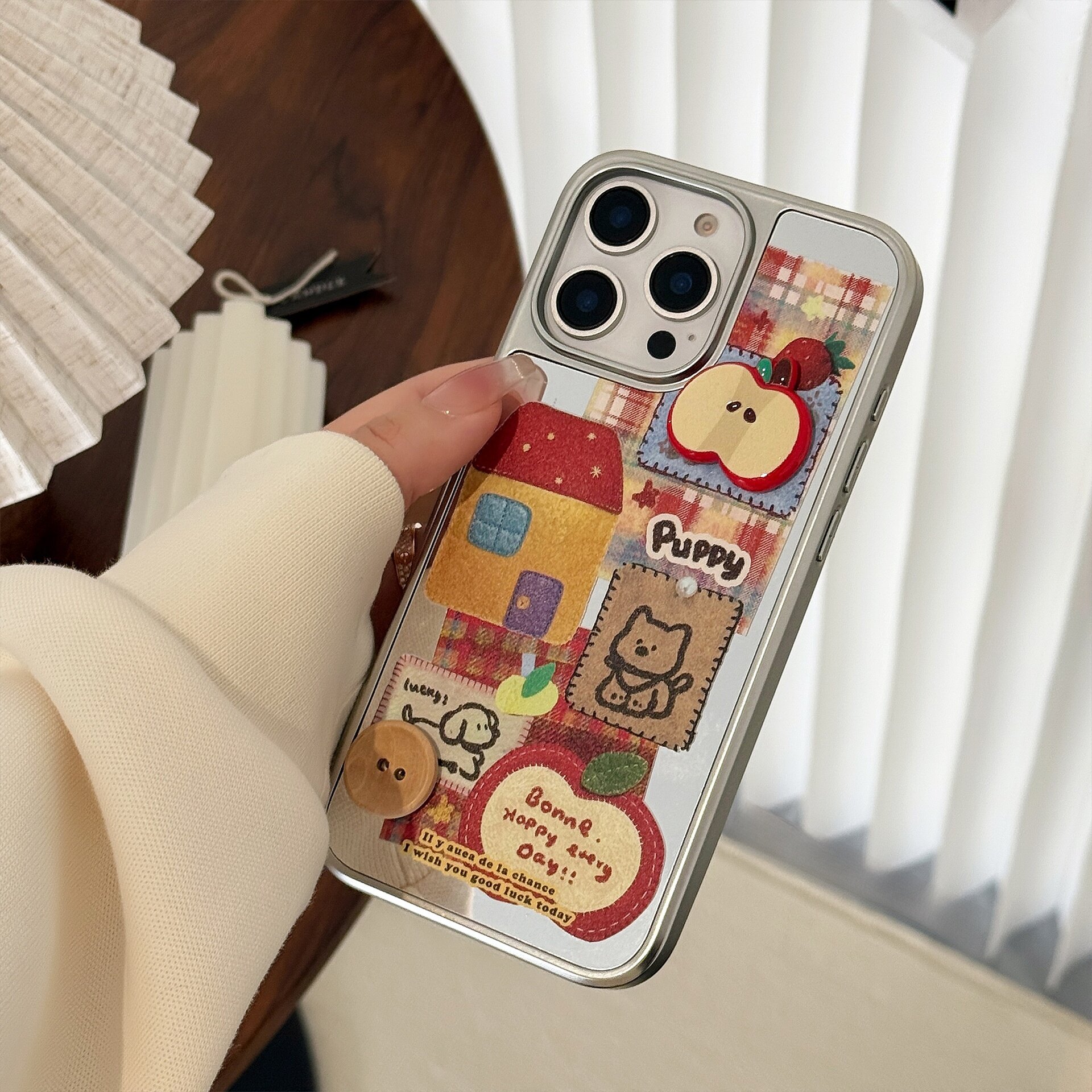 スマホケース｜iPhoneシリーズ・ミラー加工・リンゴ柄・立体・チェーン付き・おしゃれ・かわいい|undefined