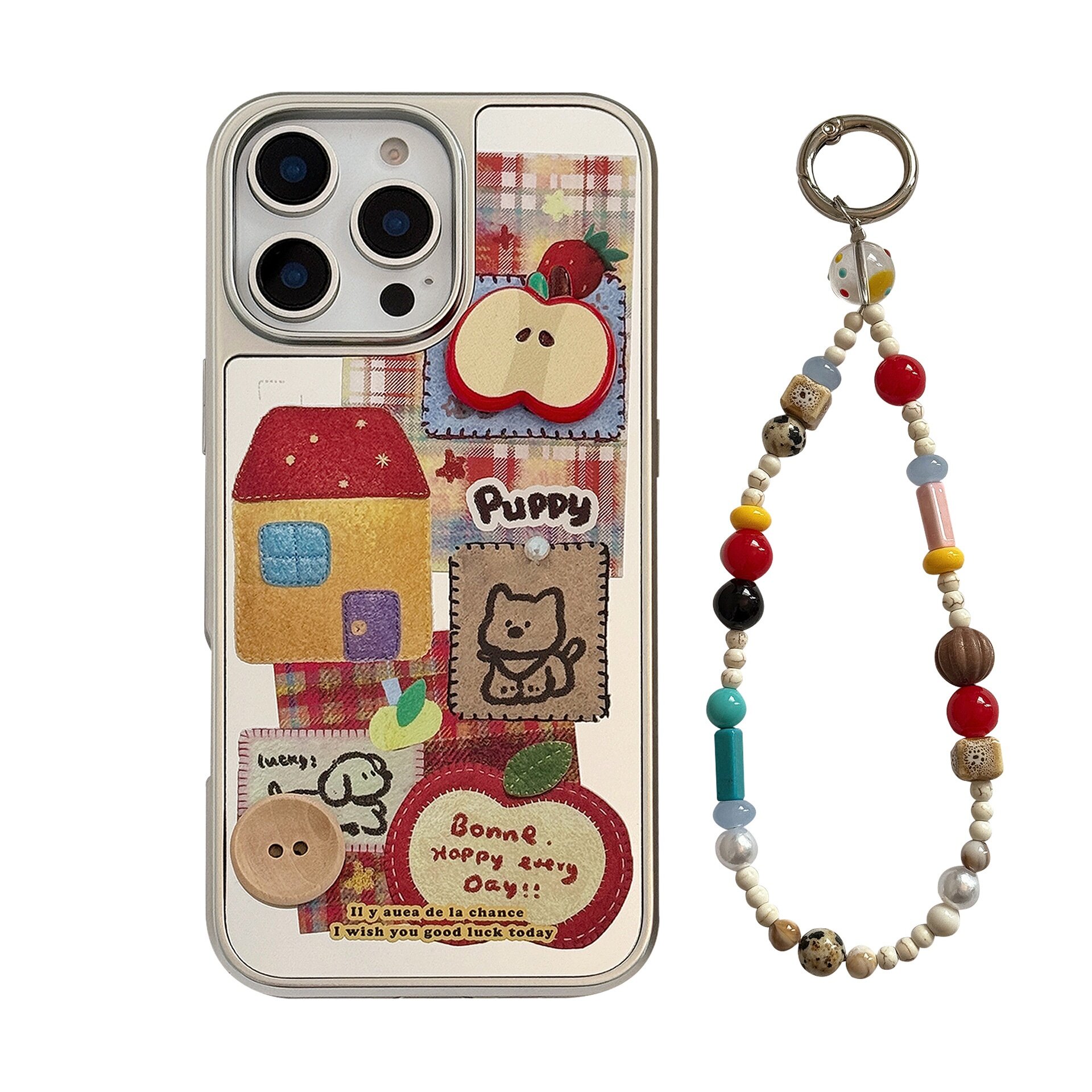 スマホケース｜iPhoneシリーズ・ミラー加工・リンゴ柄・立体・チェーン付き・おしゃれ・かわいい|undefined