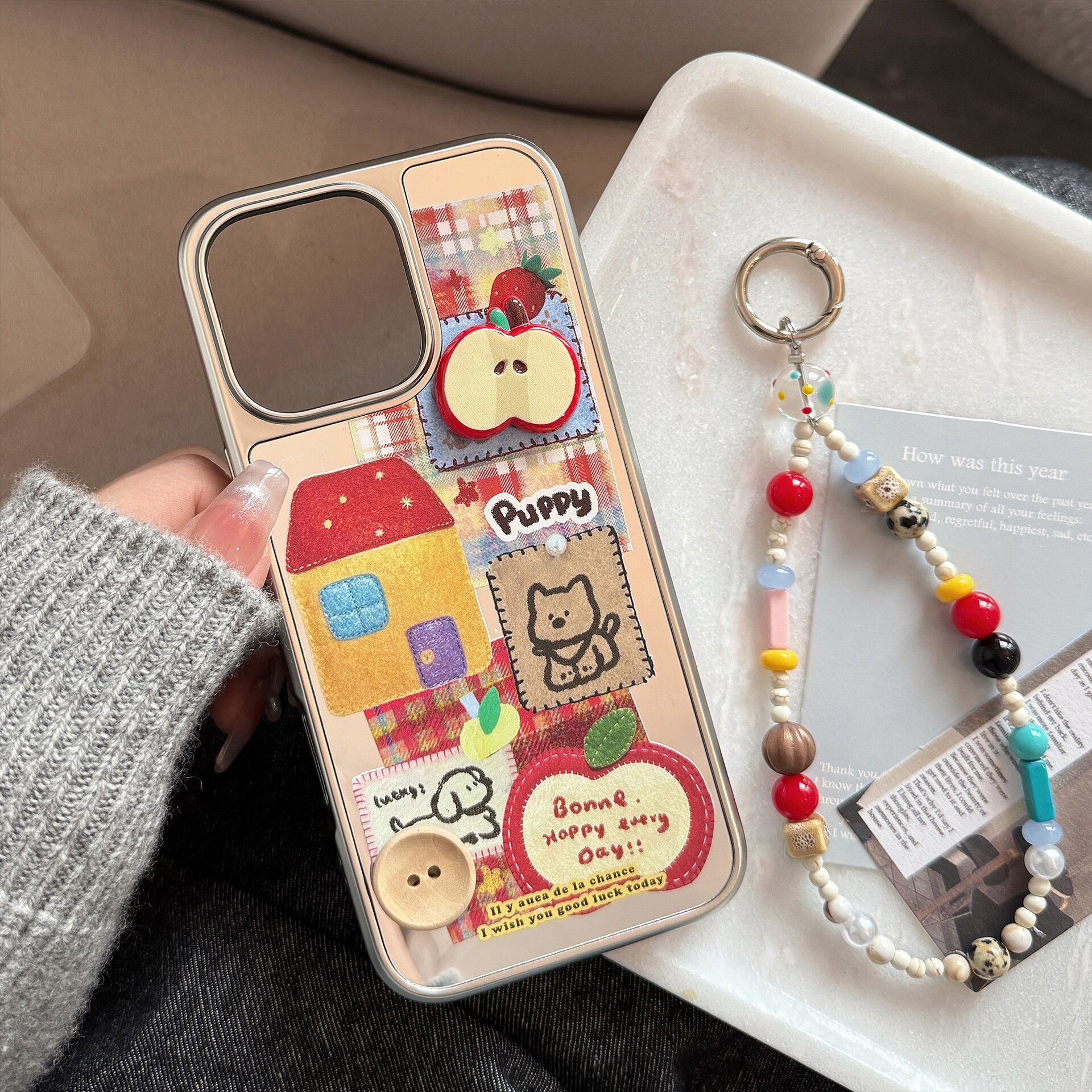 スマホケース｜iPhoneシリーズ・ミラー加工・リンゴ柄・立体・チェーン付き・おしゃれ・かわいい|undefined