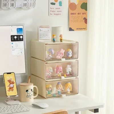 卓上収納ケース｜引き出し式・コスメ収納・防塵・コレクションケース・クリームカラー・おしゃれ・整理整頓