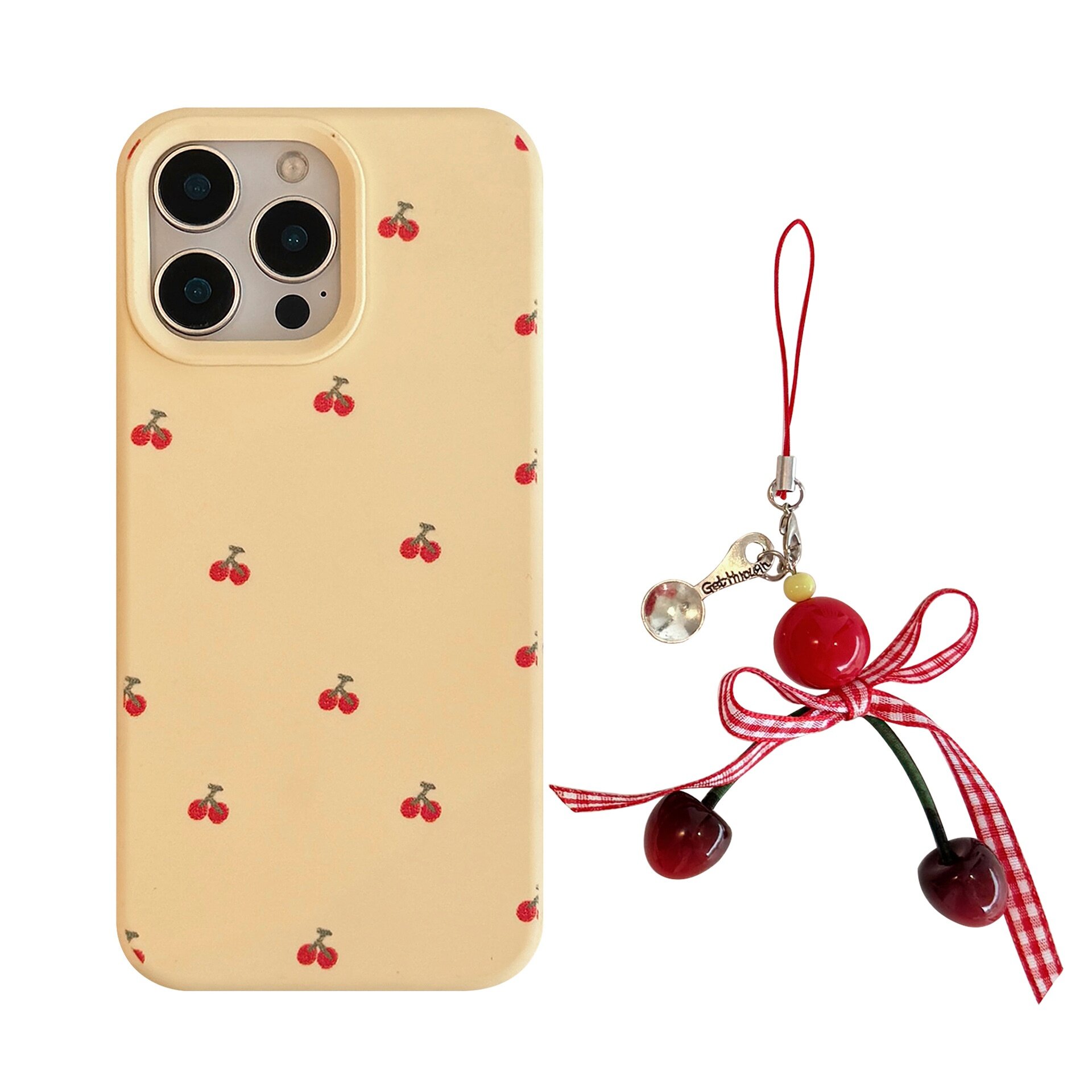 スマホケース｜iPhoneシリーズ・さくらんぼチャーム付き・可愛い・ガーリー・全面保護|undefined