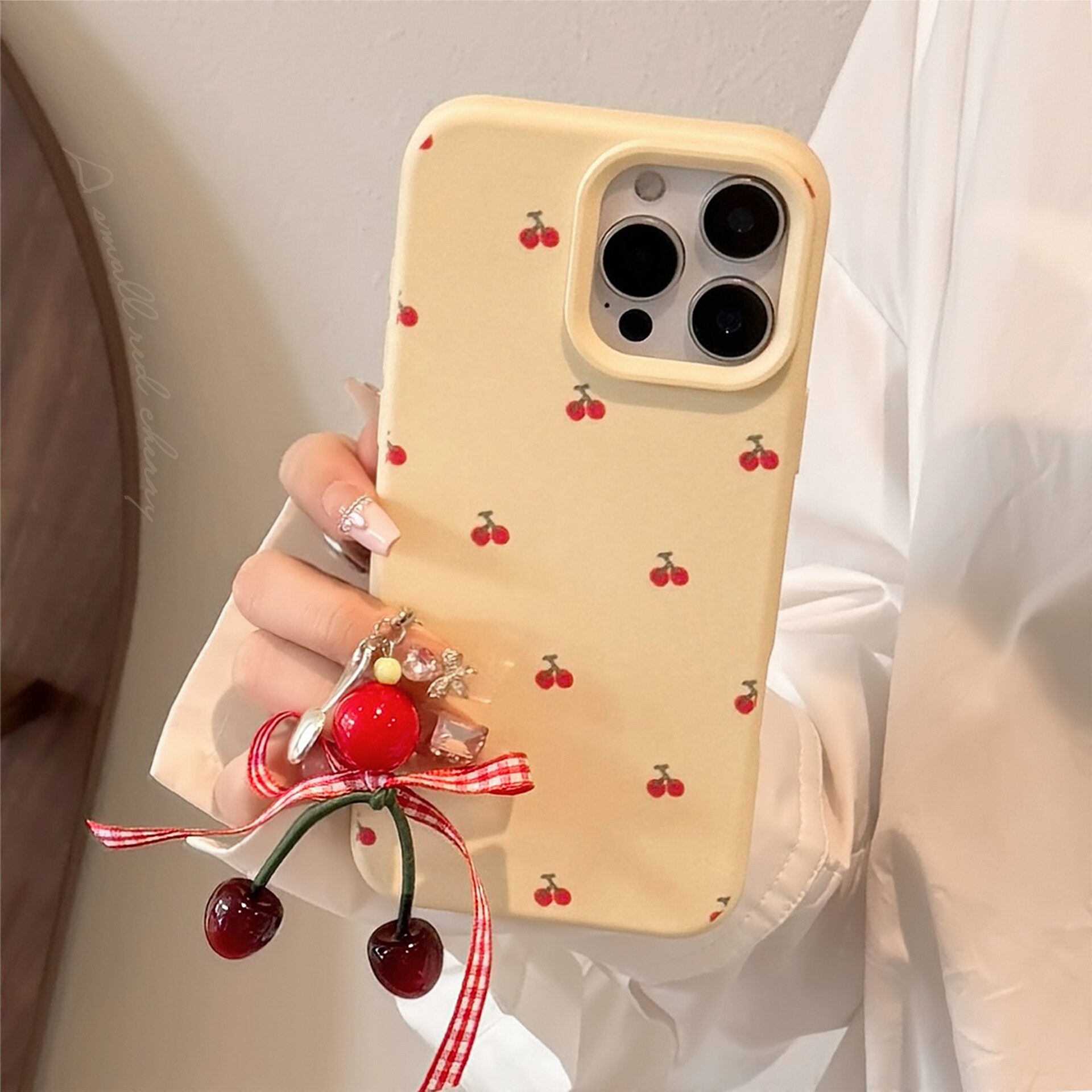 スマホケース｜iPhoneシリーズ・さくらんぼチャーム付き・可愛い・ガーリー・全面保護|undefined