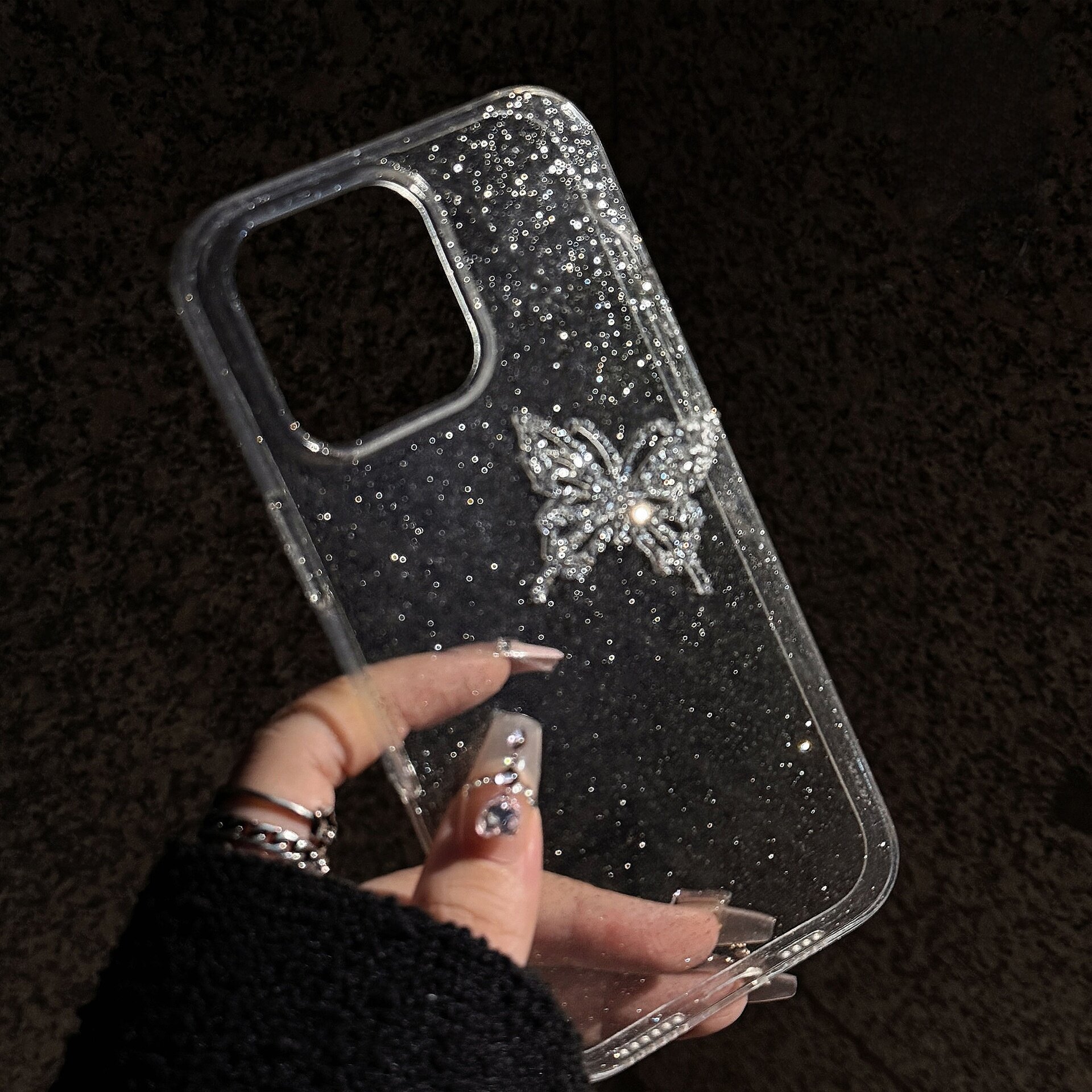 スマホケース｜iPhoneシリーズ・立体的・ラメ入り・蝶々・高級感・クリア・ファッション|undefined
