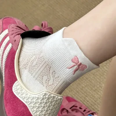 靴下｜蝶結び・レディース・薄手・バレエ風・ショートソックス・コットン・夏用・メッシュ・かわいい・ガーリー