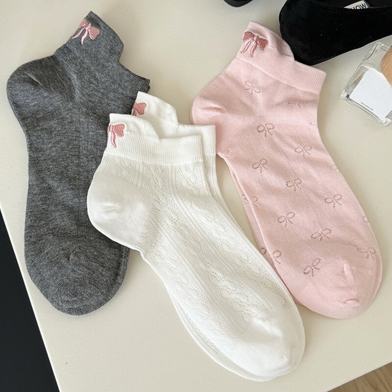 靴下｜蝶結び・レディース・薄手・バレエ風・ショートソックス・コットン・夏用・メッシュ・かわいい・ガーリー|undefined