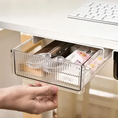 デスク下収納ボックス｜引き出し式・穴あけ不要・隠しペンケース付き・小物整理・勉強机・文房具・省スペース・便利グッズ
