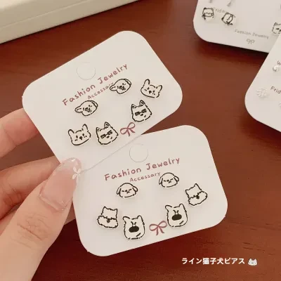 ピアスセット｜ネコ・イヌモチーフ・シルバー925針・小ぶり・オリジナルデザイン・おしゃれ・かわいい・ユニーク