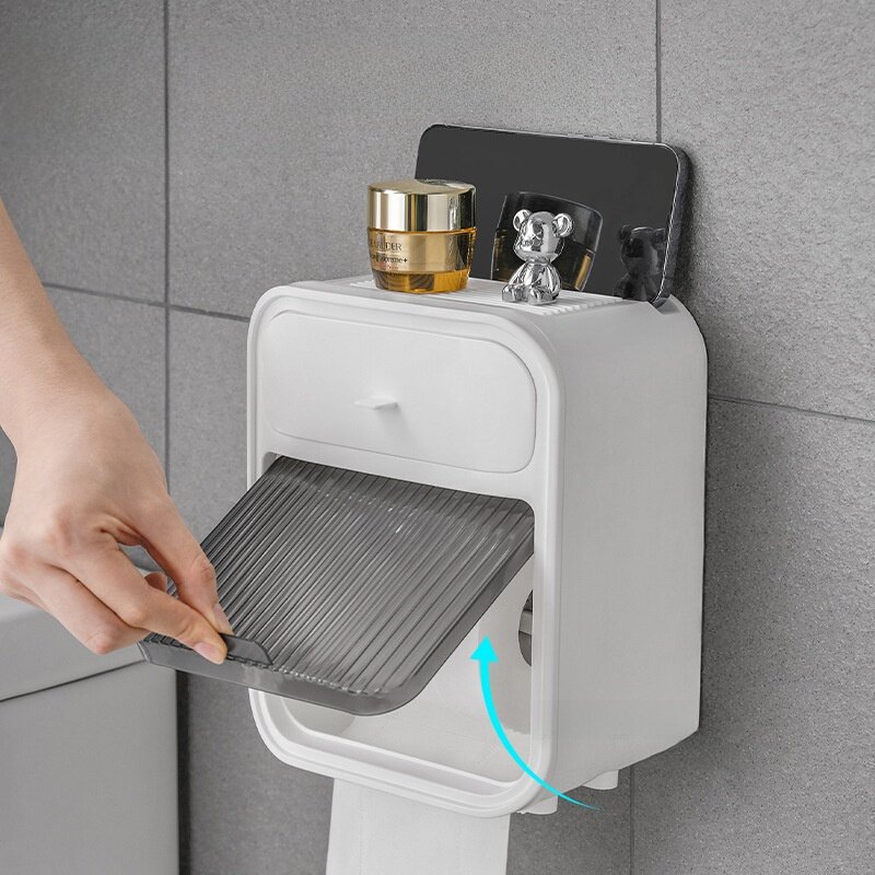 壁掛け式ティッシュボックス｜トイレットペーパーホルダー・穴あけ不要・防水・小物置き・おしゃれ・便利|undefined