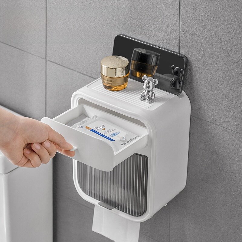 壁掛け式ティッシュボックス｜トイレットペーパーホルダー・穴あけ不要・防水・小物置き・おしゃれ・便利|undefined