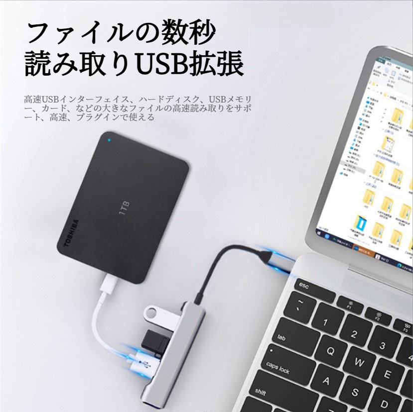 USB3.0多機能ハブ｜Type-Cポート拡張・4in1設計｜高速データ転送・ノートPC周辺機器接続に最適|undefined