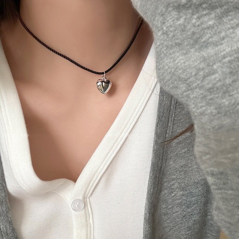 ネックレス｜ブラック紐・ハートモチーフ・デザインチェーン・ロングネックレス・チョーカー・アクセサリー・おしゃれ|undefined