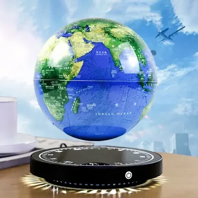 FunCASE 磁気浮上地球儀｜置物・時計付き・鏡面仕上げ・発光・詳細な地図・学習用・おしゃれ・インテリアに最適
