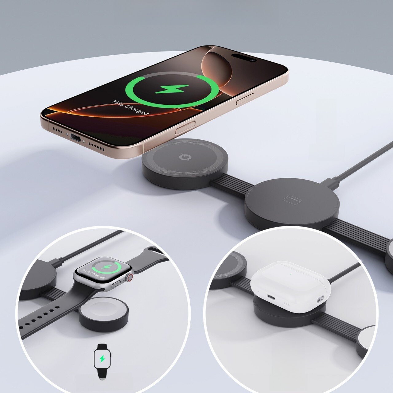 3in1マグネット式ワイヤレス充電器｜卓上式・折りたたみ式・スマホ充電・便利・コンパクト|undefined