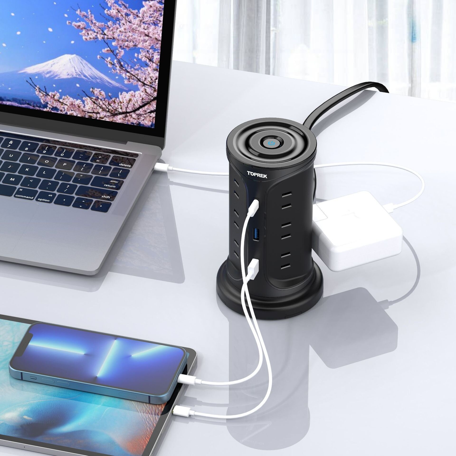 立式円柱型マルチコンセントタップ｜省スペース設計・大容量1500W・コンセントタップ・一括電源スイッチ付き・家庭用・オフィス用|undefined