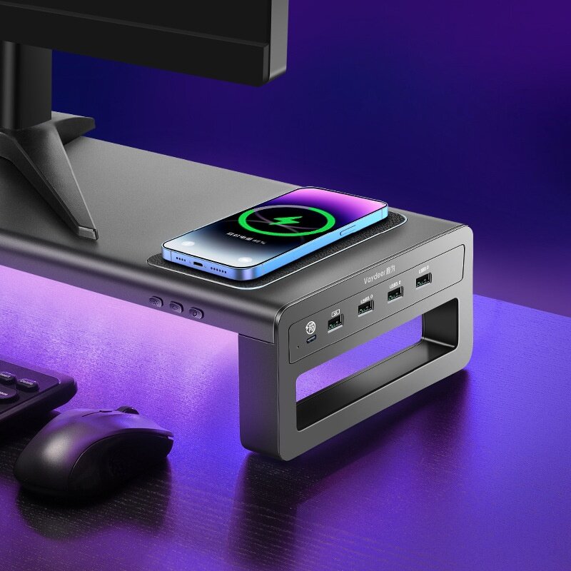 ノートパソコンスタンド｜金属製モニタースタンド・USBポート付き・ワイヤレス充電・多機能・デスク周りスッキリ|undefined