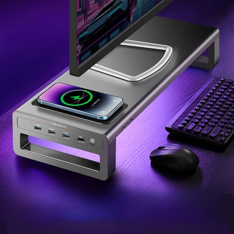 ノートパソコンスタンド｜金属製モニタースタンド・USBポート付き・ワイヤレス充電・多機能・デスク周りスッキリ|undefined