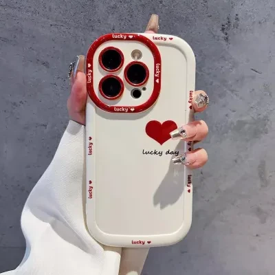 iPhoneケース｜シリコン・ハート柄・iPhone15/14 Pro Max/13/16対応・パフデザイン・かわいい・ラッキー