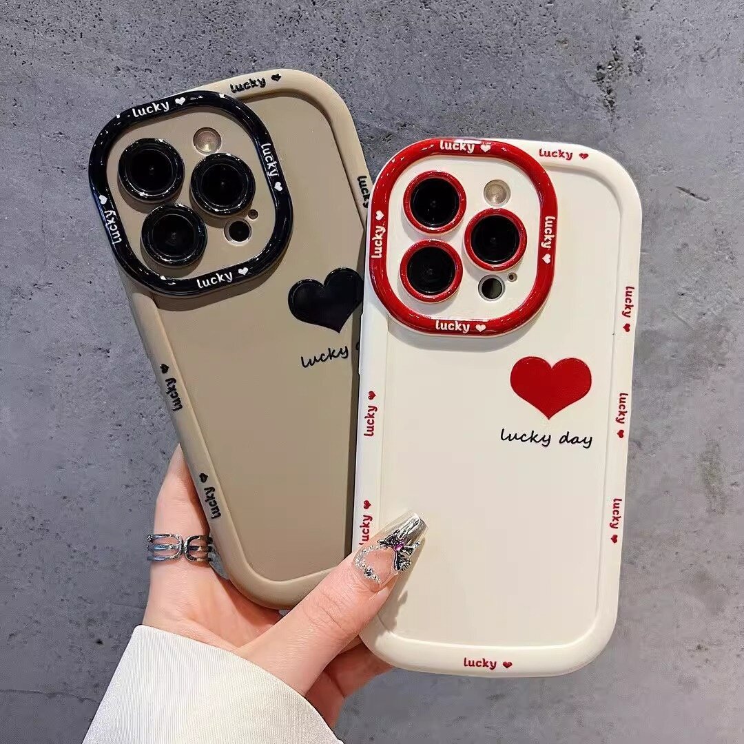 iPhoneケース｜シリコン・ハート柄・iPhone15/14 Pro Max/13/16対応・パフデザイン・かわいい・ラッキー|undefined