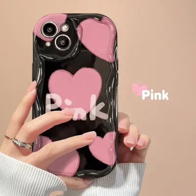 スマホケース｜iPhone 13/14/16 Pro Max対応・シリコン製・ソフトケース・ニュアンスカラー・ピンク・ハート柄・おしゃれ・かわいい