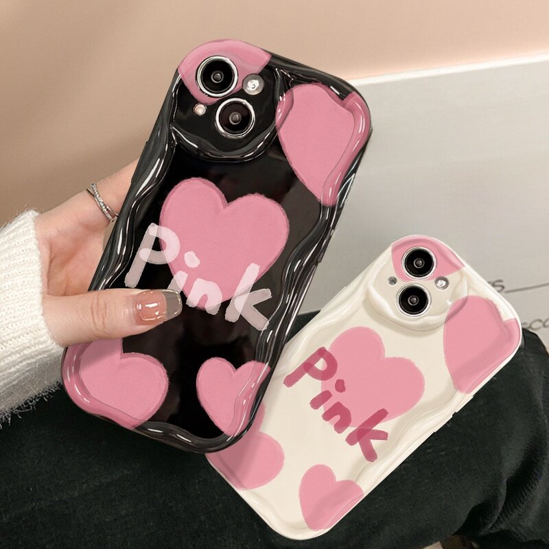 スマホケース｜iPhone 13/14/16 Pro Max対応・シリコン製・ソフトケース・ニュアンスカラー・ピンク・ハート柄・おしゃれ・かわいい|undefined