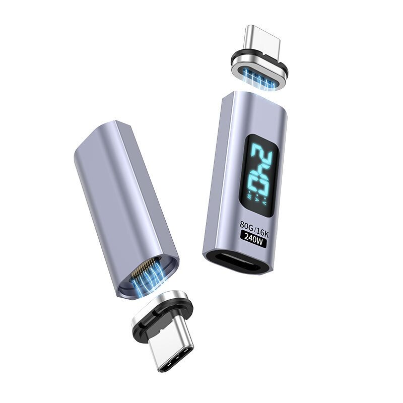 磁気吸着式Type-Cアダプター｜デジタル電力表示・PD240W急速充電・80Gbps超高速データ転送・16K映像出力対応の多機能モデル・便利|undefined