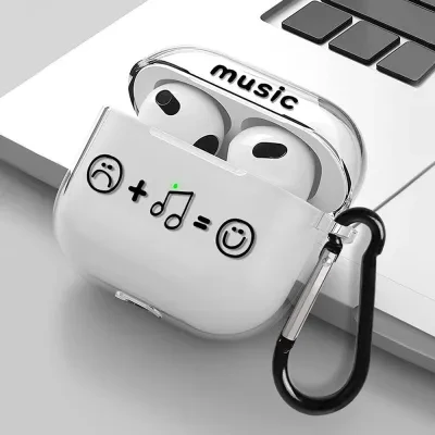 FunCASE イヤホンケース｜AirPods 第4世代(2024年モデル)・TPU製・クリアケース・ソフトケース・音符柄・おしゃれ