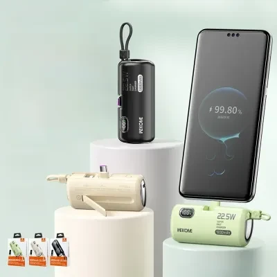 FunCASE モバイルバッテリー｜ミニサイズ・22.5W急速充電・内蔵ケーブル・5000mAh・ポケットサイズ・ギフト最適・コンパクト