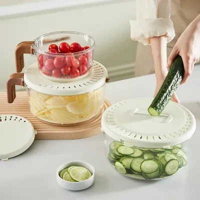 motto 多機能水切りボウル｜冷蔵庫保存容器・折りたたみハンドル付き・食品収納・洗い桶・キッチン用・省スペース・便利グッズ
