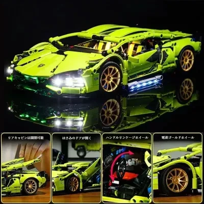 知育おもちゃ｜積み木・互換ブロック・緑色のスポーツカー・小粒ブロック・組み立て式・ギフト・子供向け