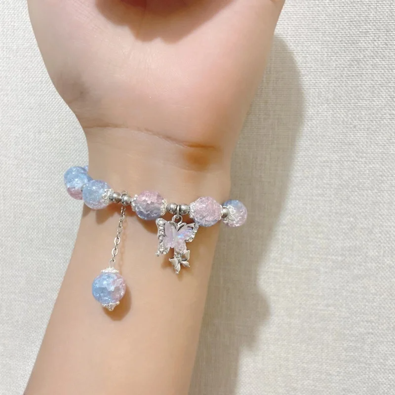 手作りブレスレット｜ガラスビーズ・蝶モチーフ・ひび模様・花柄・森ガール風・おしゃれ|undefined