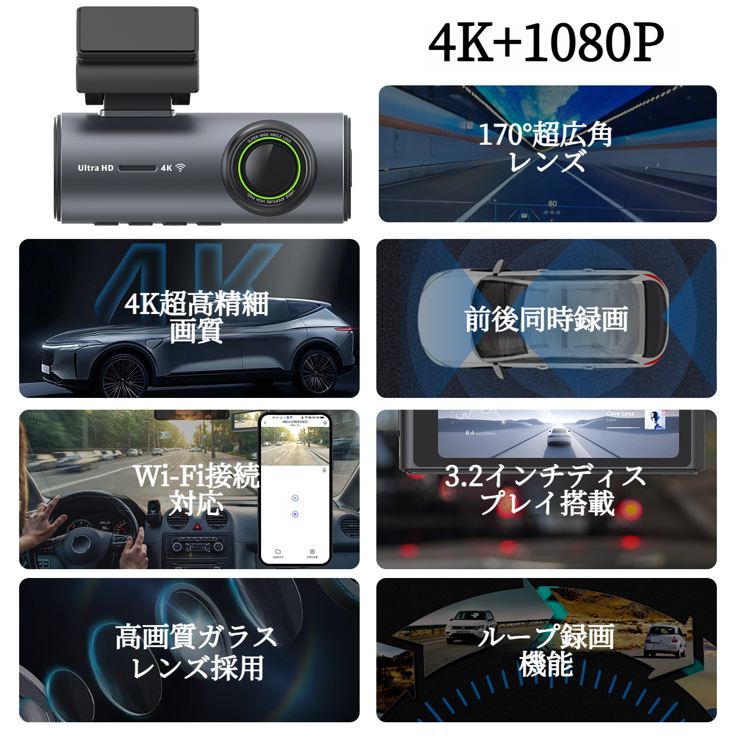 高画質ドライブレコーダー｜2025年新型・WiFi内蔵・GPS搭載・前後同時録画・スマホ連携・オリジナルデザイン・カー用品・AVナビ対応|undefined