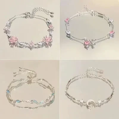 YOOYOOTOWN ブレスレット｜ピンクジルコニア・サクラ・蝶結び・レディース・ニッチデザイン・軽奢・高級感・清涼感・お洒落・友人へのプレゼント