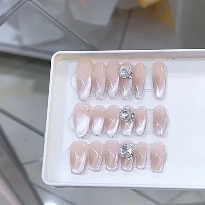 Orange.Nail つけ爪｜12枚入り・ハンドメイド・長め・猫目デザイン・一目惚れ・上品