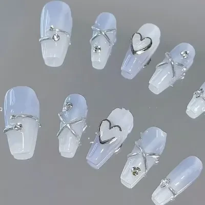 Orange.Nail つけ爪｜ハンドメイド・ジェルネイルチップ・繰り返し使用可能・海塩ココナッツミルクゼリー風・美爪・色白効果