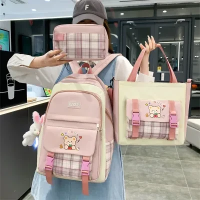 YOOYOOTOWN スクールバッグ｜大容量・リュック・3点セット・学生・チェック柄・普段使い・可愛い・デイリーユース
