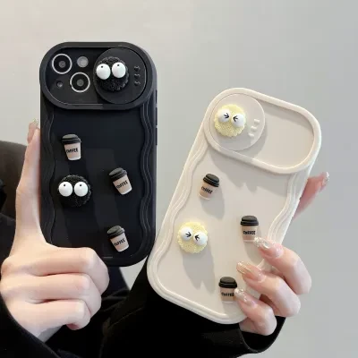FunCASE iPhone15PRO 石炭ボールプッシュウィンドウ携帯電話ケース Apple 16 立体コーヒー 14 波漫画保護カバーデジタルコンピュータ携帯電話アクセサリーに適しています