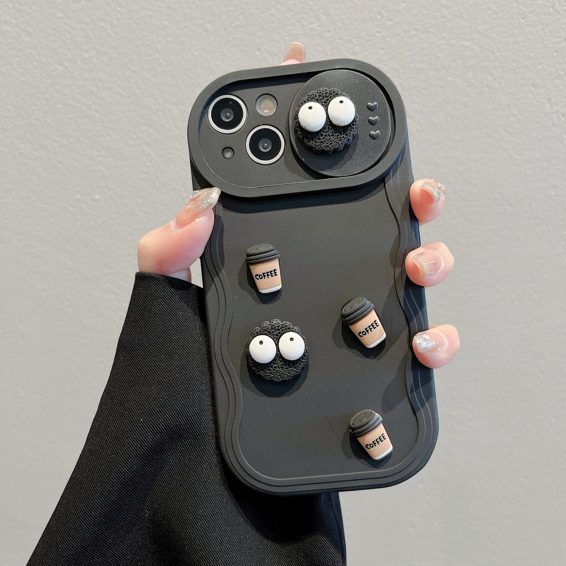 iPhone15PRO 石炭ボールプッシュウィンドウ携帯電話ケース Apple 16 立体コーヒー 14 波漫画保護カバーデジタルコンピュータ携帯電話アクセサリーに適しています|undefined