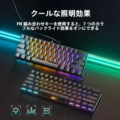 FunCASE BD61 有線メカニカルキーボード｜赤軸緑軸茶軸・ミックスライト・eスポーツゲーム・61 キー・メカニカルキーボード
