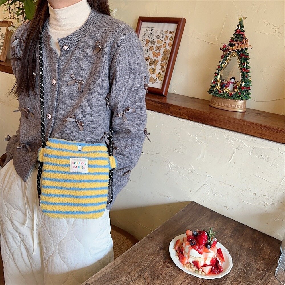バッグ｜韓国風・かわいい・冬用・新品・ぬいぐるみ・レインボー・ドット・ショルダー収納バッグ|undefined