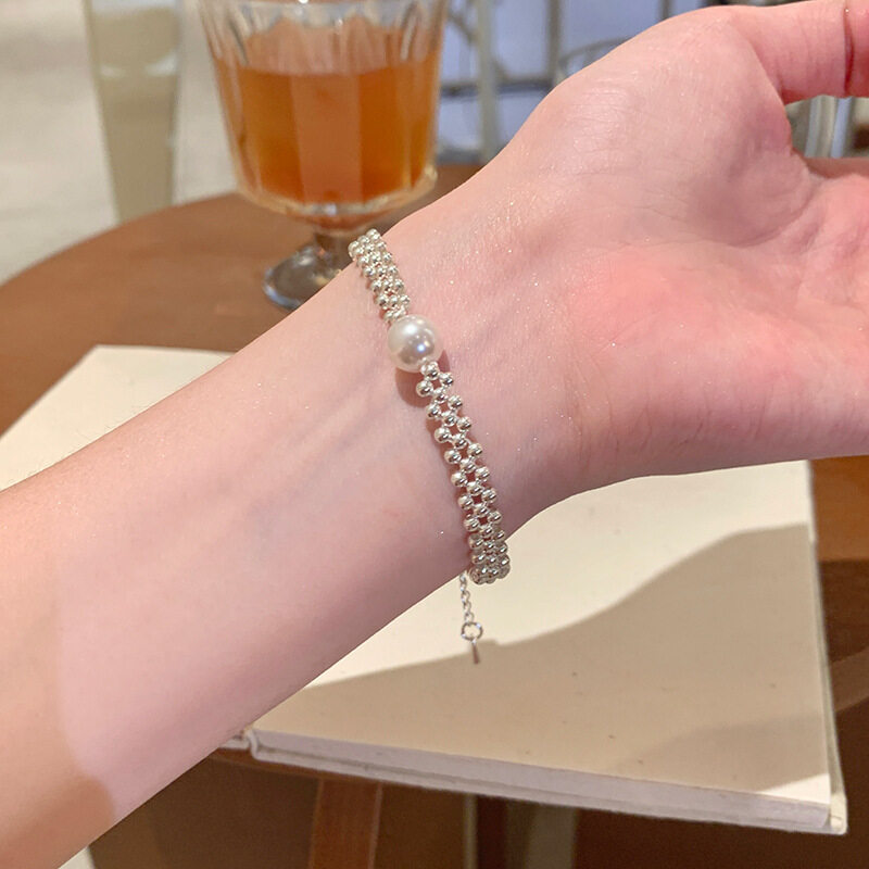 ブレスレット｜個性的・高級感・シルバービーズ・編み込みブレスレット・女性用・上品|undefined
