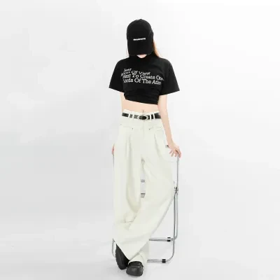 吉 ワイドパンツ｜ファッション・ハイウエスト・プリーツデザイン・ルーズフィット・フロアレングス・春秋用