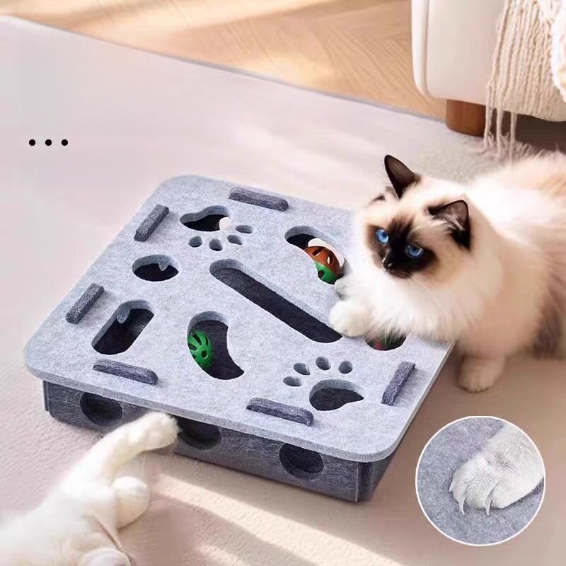 猫おもちゃ｜ペット用・知育・穴あきフェルトボックス・鈴付きボール|undefined