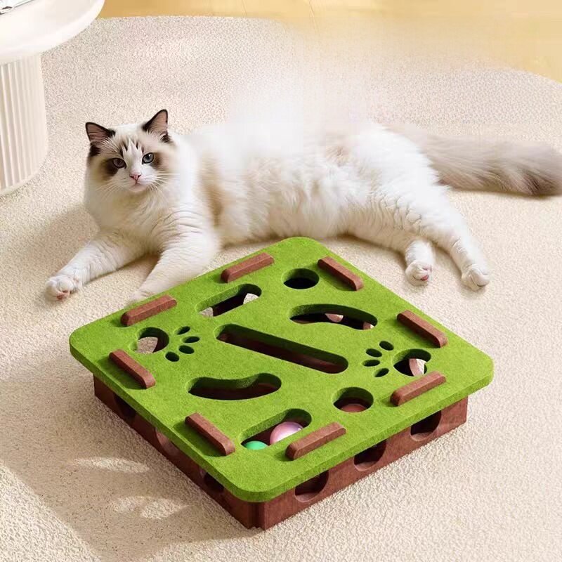 猫おもちゃ｜ペット用・知育・穴あきフェルトボックス・鈴付きボール|undefined