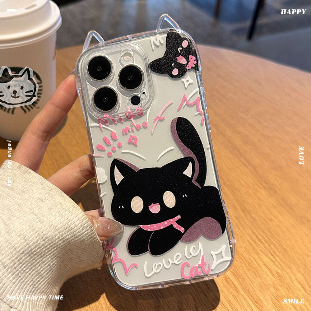 スマホケース｜iPhone・黒猫・透明・漫画風・保護カバー|undefined
