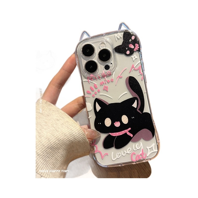 スマホケース｜iPhone・黒猫・透明・漫画風・保護カバー|undefined