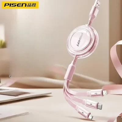 3in1速充データケーブル｜伸縮式・6A充電対応・Apple・Huawei・Android・Type-Cスマホ・車載用