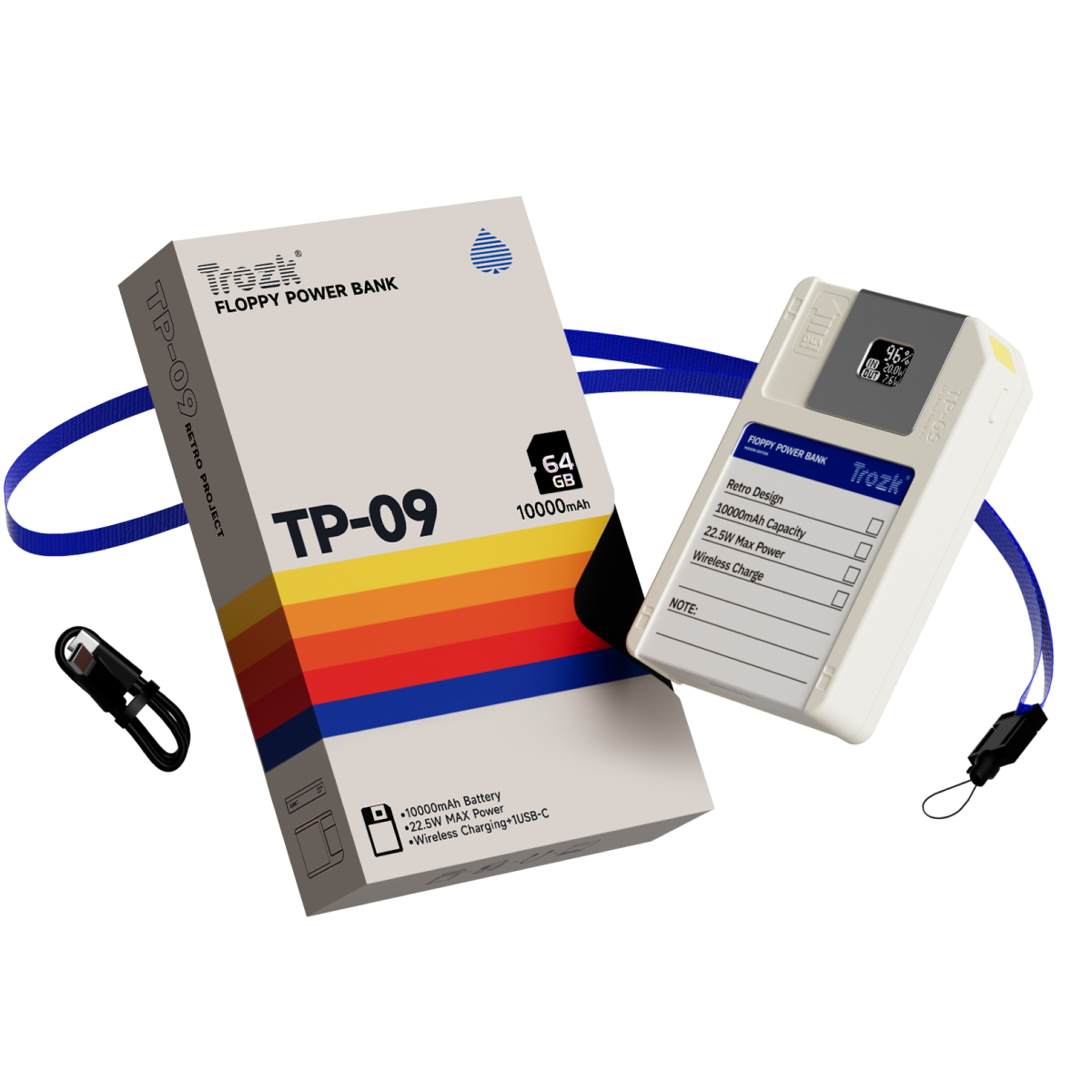 【Trozk】モバイルバッテリー フロッピー型「TP09U」｜国内唯一正規代理店・10000mAh・64GBストレージ・2in1・急速充電・ワイヤレス15W・有線・TypeC入出力・PD22.5W・USB3.2・FD・iPhone/Android対応・機内持ち込み可能・PSE認証|undefined