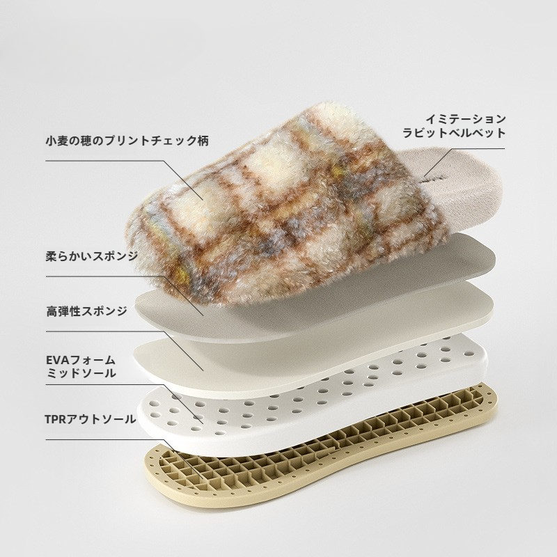 スリッパ｜高級感・厚底・ファー付き・女性用・秋冬・カップル向け・室内用・裏起毛で暖かい・オフィス用・滑り止め|undefined