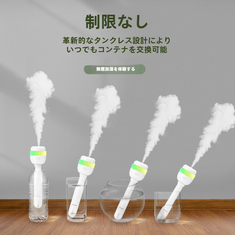 クリエイティブ加湿器｜寝室用・小型・ミニ ポータブル・七色ムードライト・家庭用・デスクトップ・ワイヤレス加湿器|undefined
